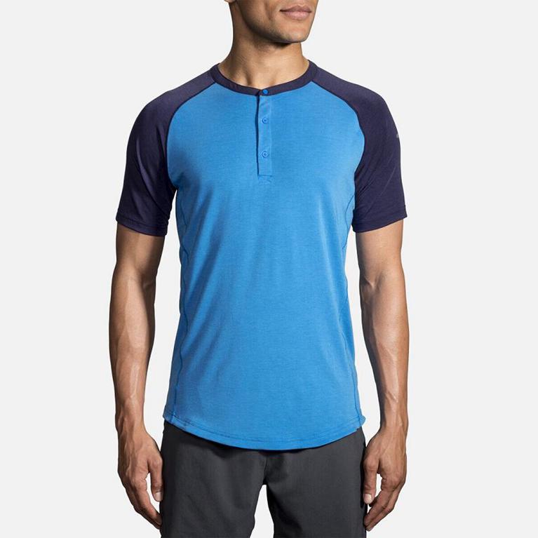 Brooks Cadence Short Sleeve Running Shirt - Men's - Blue (84576-ZRIG)